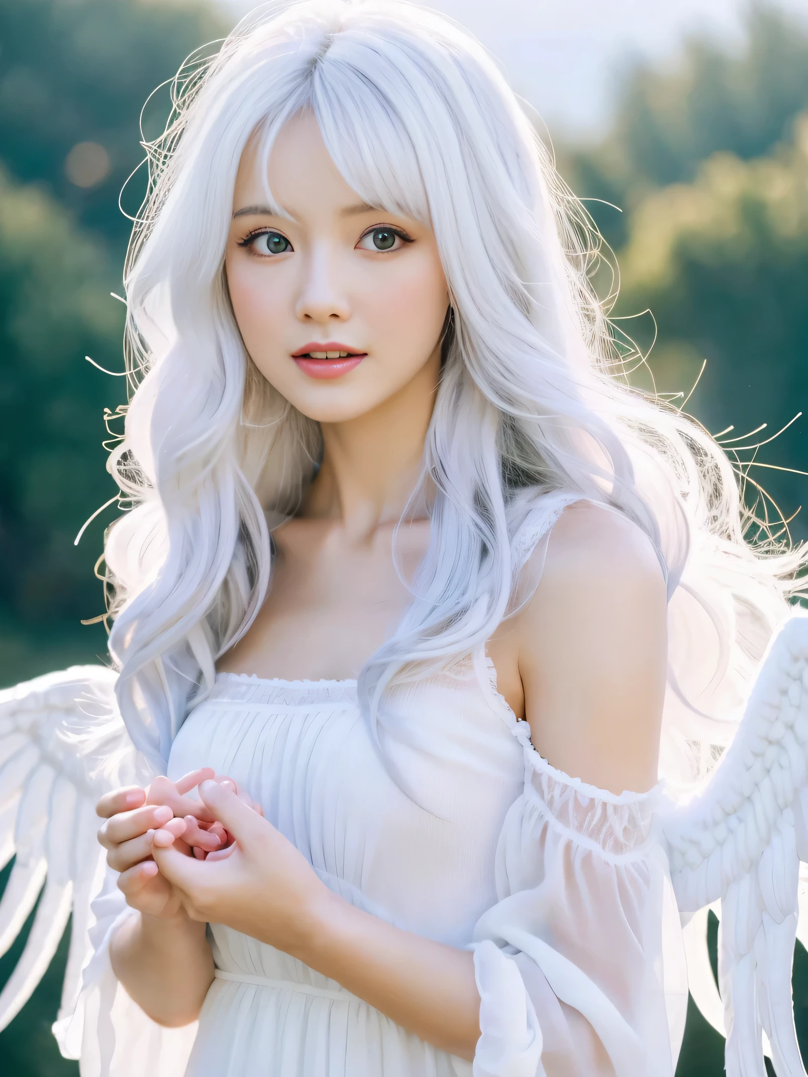 anime big breast,Realistic photo,Masterpiece,Best quality,Extreme detail,Detailed face,Cute,nice eye,beautiful detailed flowers, Beautiful detailed eyes,ultra - detailed,flower,Eyes,Flowers and hair are the same color,full bodyesbian,An extremely delicate and beautiful girl,((angel)),White hair,Messy hair,Night