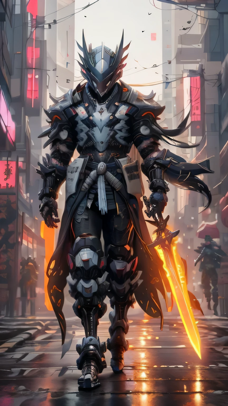 Full body shot,There is a woman wearing black and green clothes,Perfect appearance,Wearing a backpack, cyberpunk mask,Cyberpunk super long hair,Cyberpunk Streetwear, cyberpunk suit, Cyberpunk Street Thugs, cyberpunk long cloak,A cyberpunk ultra-long mechanical tail is attached to the tailbone.,cyberpunk clothing, Cyberpunk Tech Clothing, Soft cyberpunk style, Cyberpunk style, Cyberpunk style, wearing Cyberpunk Streetwear, cyberpunk soldier, hyper-realistic cyberpunk style, Cyberpunk character design, All Black Cyberpunk Outfit, Crow in cyber armor, cyberpunk clothing.Two ninja shinobis with swords walking on the street, very beautiful Cyberpunk Samurai, Cyberpunk Samurai, street samurai, Cyberpunk Assassin, urbansamurai, ominous assassin, Neon Samurai, Epic Ninja Outfit, password blade, Mask Demon.Demon Warrior, all black cyberpunk suit, Jedi Knight, cyberpunk hero, CG Society 9, Black samurai costume, Surreal cyberpunk style, Ninja Costume.white hair. walk.walking on the road.Walking on the street is very handsome.Take up the sword.Lolita Demon.Red suit.