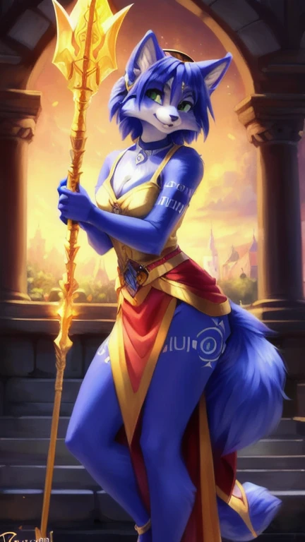 By zinfyuu on pixiv,by twistedscarlet60, uploaded on pixiv, by fluff-kevlar, (masterpiece), (best quality), (anthro furry:1.3, snout:1.2, anthro:1.3, furry:1.2, solo female:1.2), (extremely detailed:1.3), (Detailed eye part: White lens, brown iris,black cornea),zacian, tall, slim body, sweet smile, wear royal costume, at castle hall,