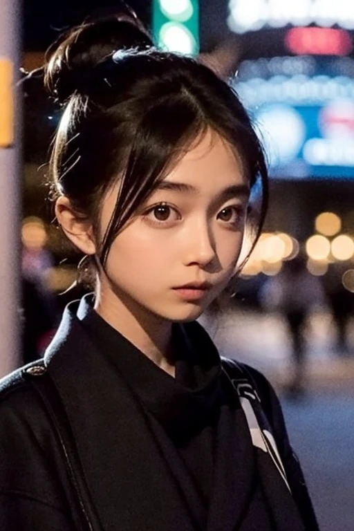 Realistic, 8k, Beautiful woman, Attractive look, Clear system, short hair, 20-year-old, Tokyo, winter, Shibuya in the background