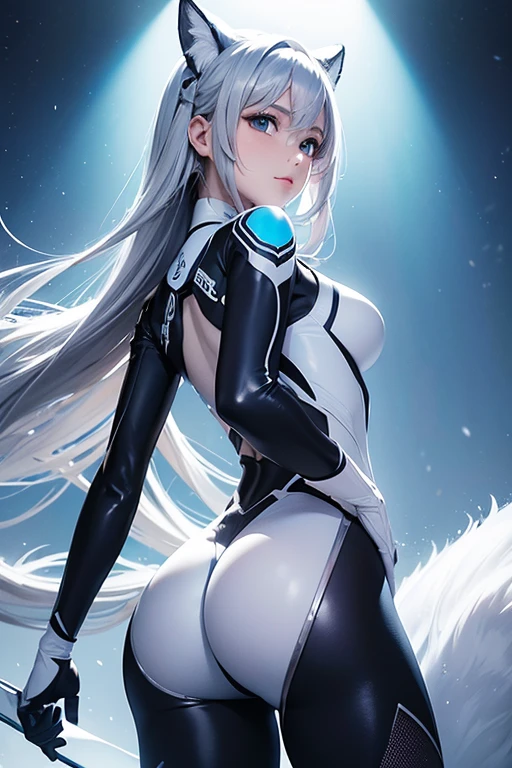 {{{masterpiece}}}, best quality, miqote girl wearing a transparent latex catsuit, sweated, glossy, shiny, in a white room,