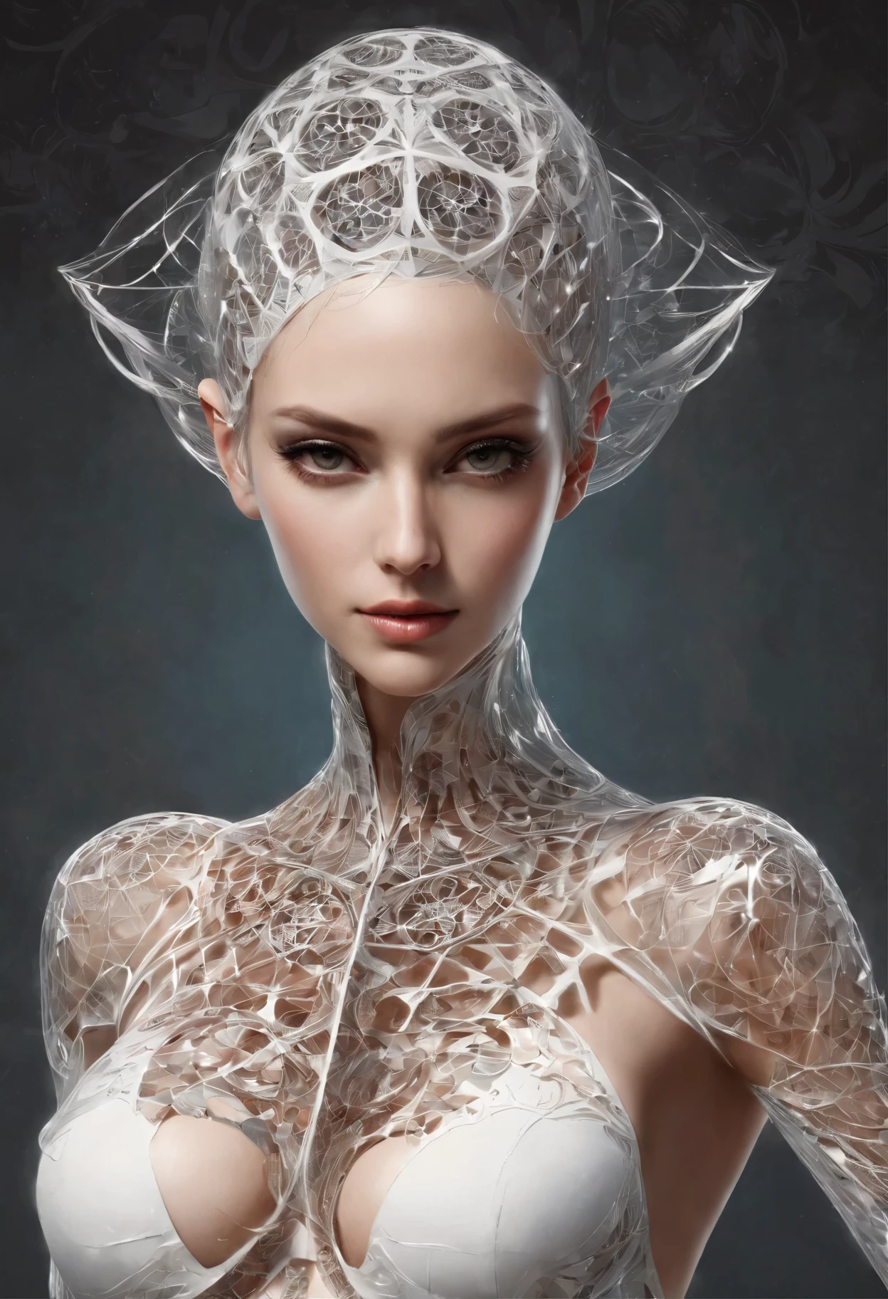 Fractal theme, mock up, female,bust , Huge cleavage breasts, Artistic stereoscopic measurement, math, art fantasy, art flower of life sacred geometry, Sparks and surges, sticker, Vector t-shirt art design, Prepare for printing, White background, Energetic, Thin outline lines of absolute black, detailed, sticker