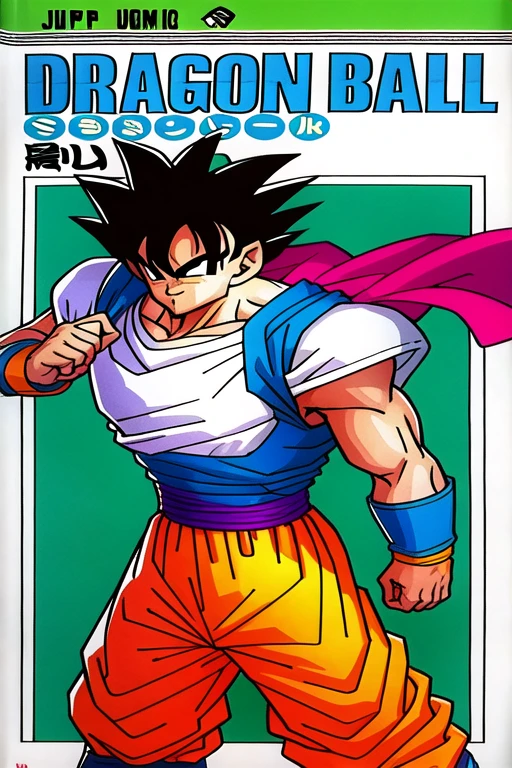 (masterpiece, best quality:1.2), 1boy, fighting stand, dragon, dragon ball cover