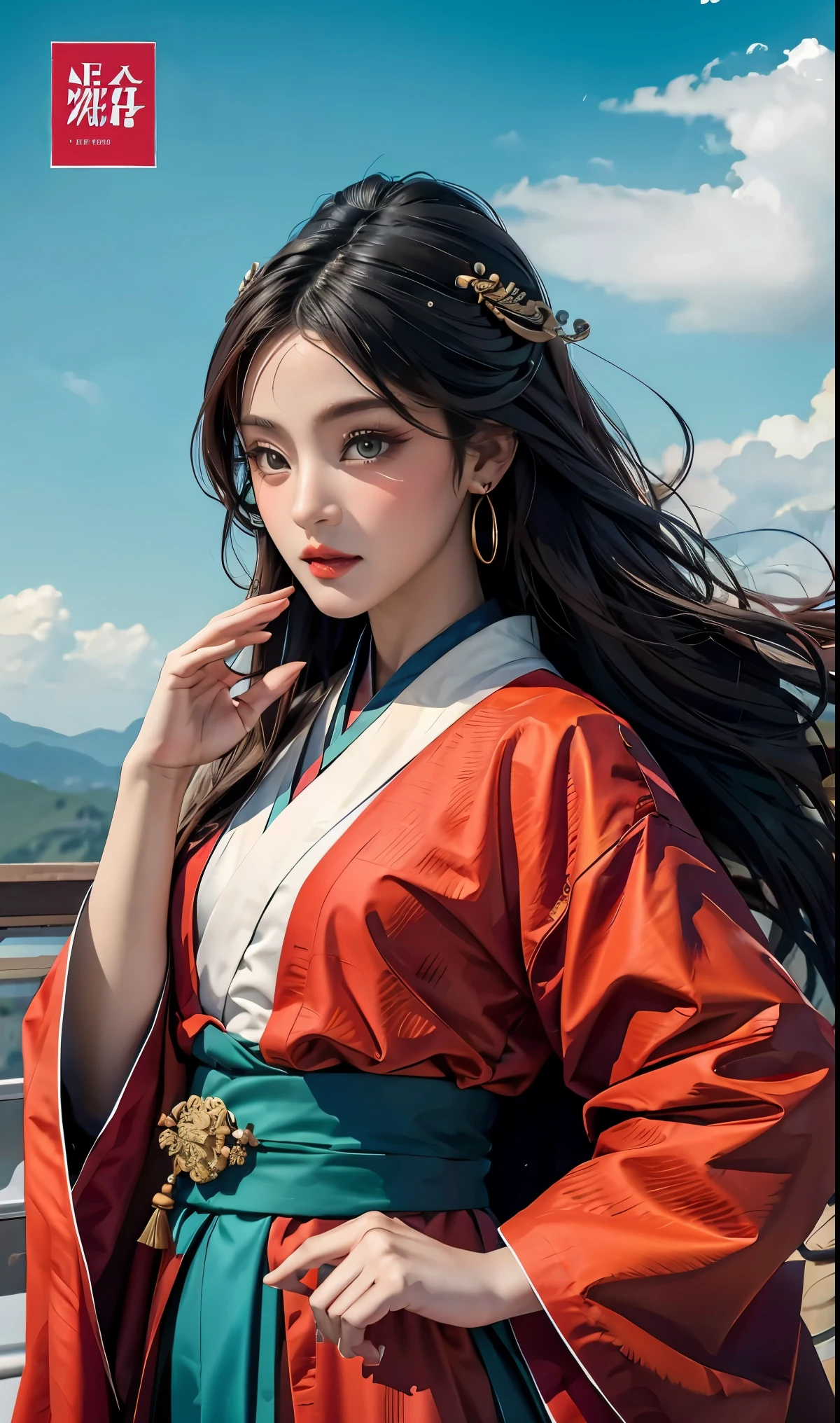 best quality, master, highres, wuxia 1girl, Hanfu, super Beautiful face, super beautiful eye, Super beautiful hair Super beautiful face，Super beautiful eyes，Super beautiful hair，MagazineCover，