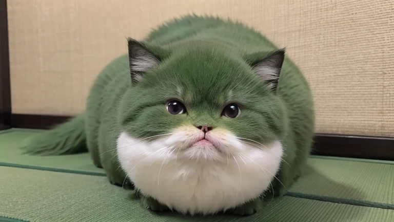 Japanese style、Manga feature、Not human、Biped、feature、deformation、charming、Fluffy、whole body、Fluffy fur、Fluffy、Small mouth、Green-based color scheme、Black,