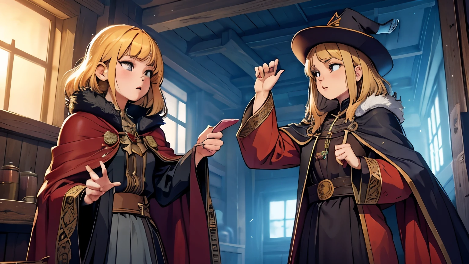 Problem consultation、Kitten wearing wizard&#39;s cloak、high resolution、Retro western style room
