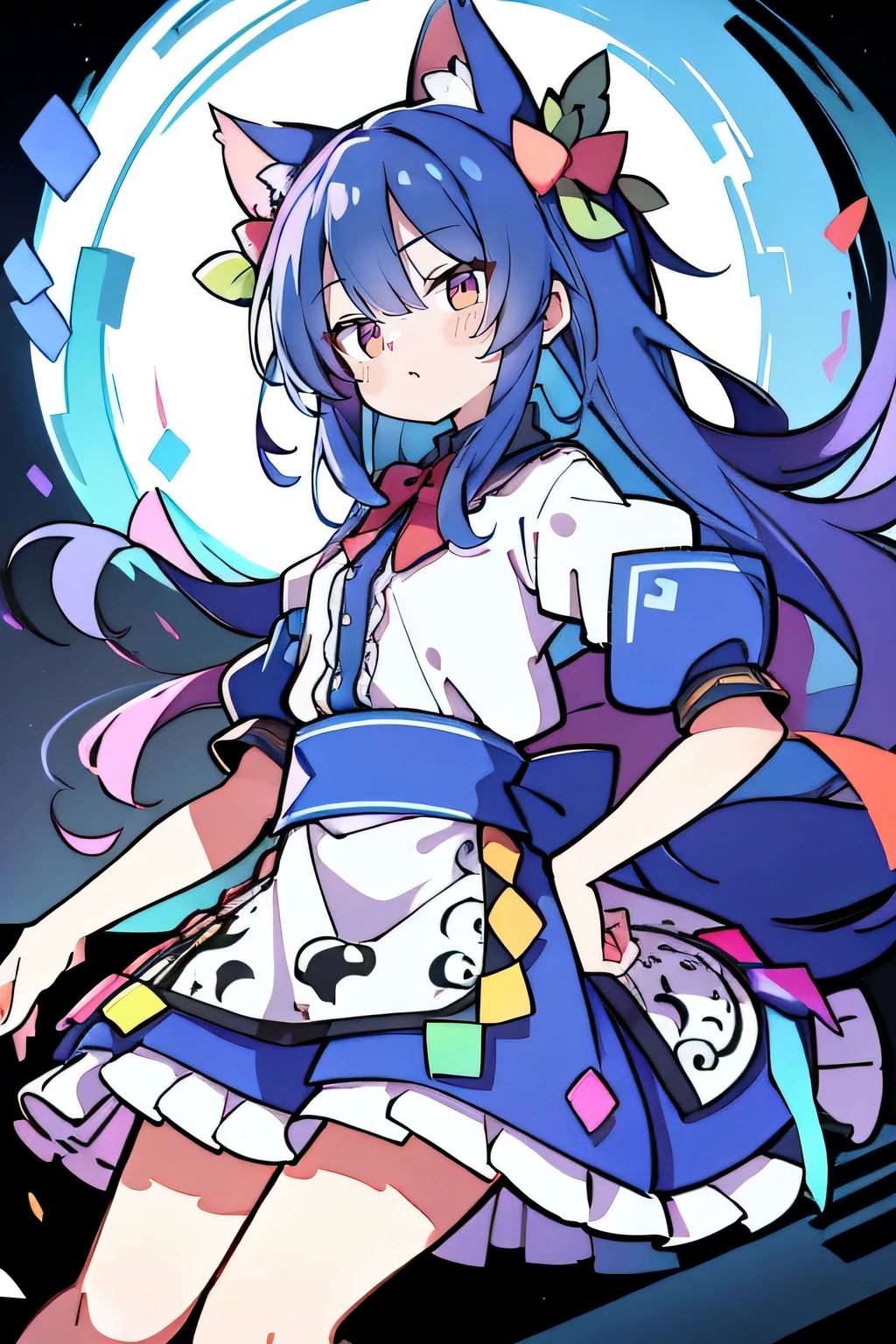 (masterpiece),best quality, expressive eyes, perfect face, 1girl,
Put your hands on your waist,fair, Gorgeous,Japanese cartoons,girl,lola,Hina Angel, blue hair, blue haired, floating clothes,Grab your waist, Grab your waist, hands on hips , hands on hips,sit, sit on ground, Legs on the ground, flat chest,cat ears,Petals fall,red eyes,gentle face,