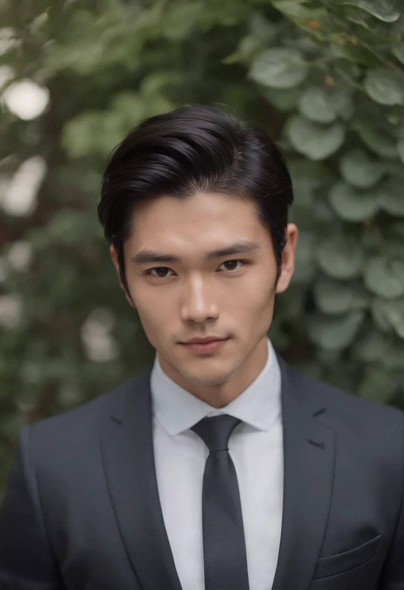 Attractive 27 year old athlete,Medium-long black hair,Wearing Hugo Boss suit、Japanese、A handsome
