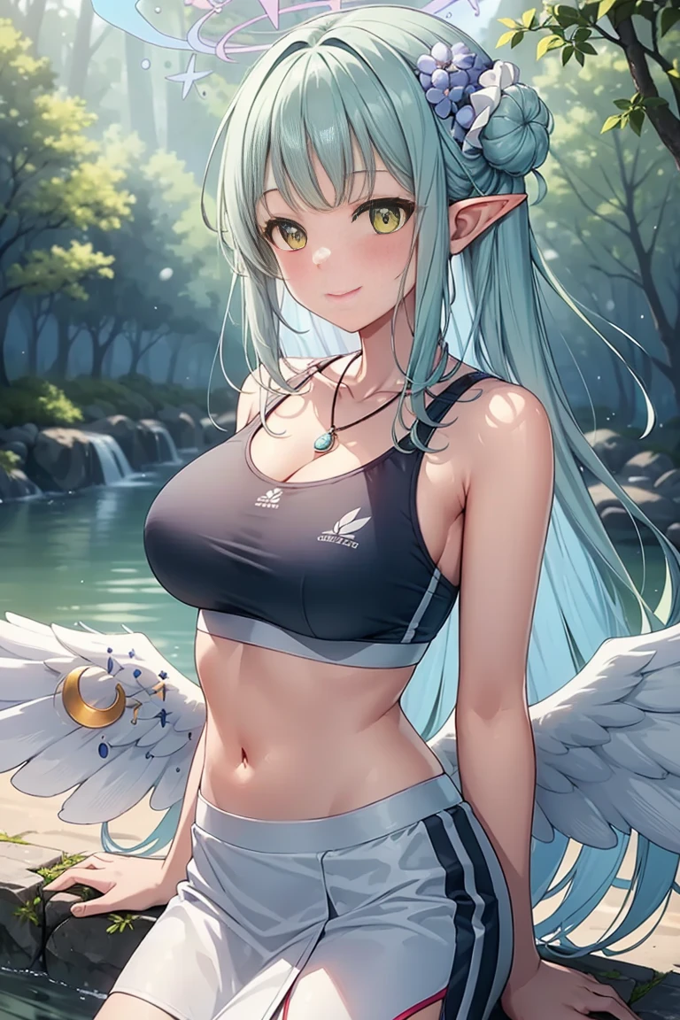 (high quality, masterpiece, master masterpiece, Top CG rendering:1.1), flowing stream,snow, Birds singing in the forest，Fragrant flowers,elf girl,B cup,Smile,Light Blue, light White or green hair, Supportive and comfortable sports bra,necklace around her neck,sunlight on her face, She has shiny butterfly wings on her back, low wing, comfortable/White/Short skirt,Crystal clear, Telephoto, Large depth of field, high quality,
Information
