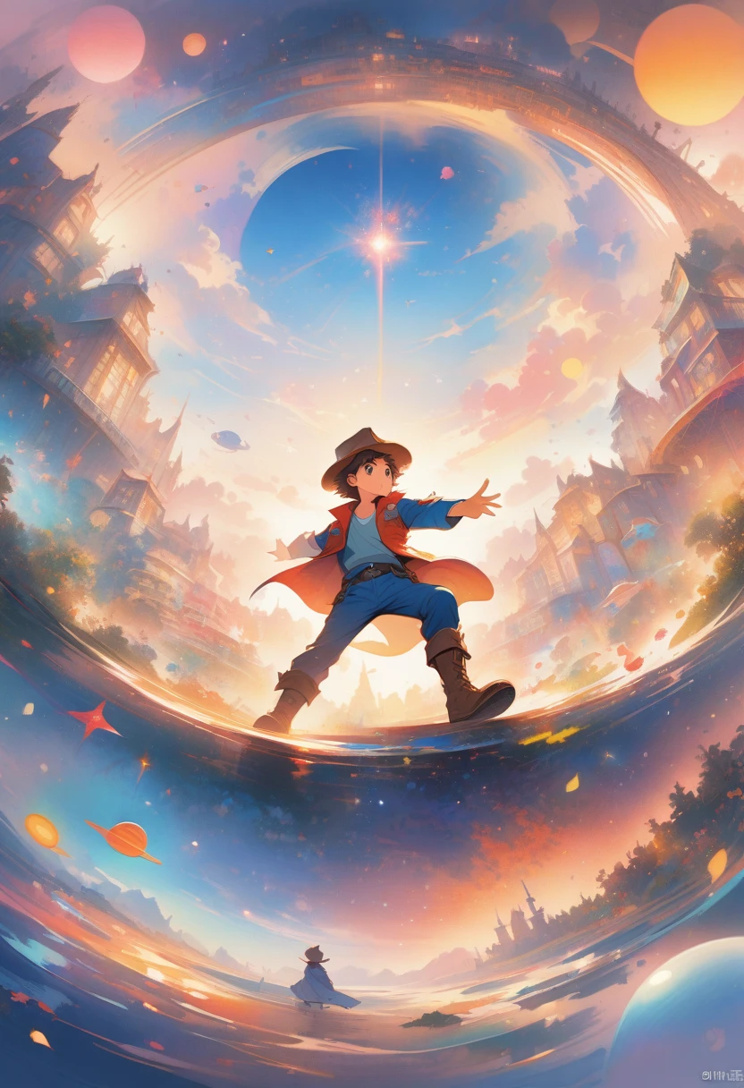 (masterpiece, professional work), Cowboy shooting, Spike Spiegel, Men&#39;s space cowboy, Dessert with space battleship as background, Cowboy hat, Center, Dynamic poses, anime style, key point, Dynamic Lighting, Ultra Detailed, Wheels within wheels, (Epic creation, epic proportions), 2d illustration, Thrilling, panoramic, Movie, (Intergalactic denim style:1.2),
