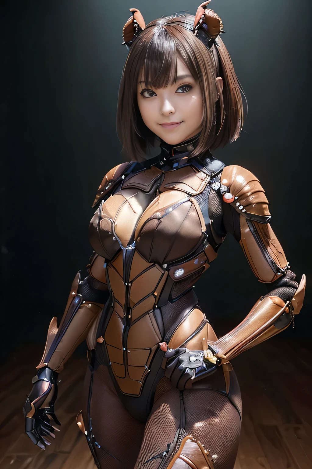 (high resolution,masterpiece,best quality,extremely detailed CG, anime, official art:1.4), realistic, photo, amazing fine details, all intricate, gloss and shiny,awesome many layers, 8k wall paper, 3d, sketch, kawaii, illustration,( solo:1.4), perfect female proportion,villainess, (fusion of dark brown cockroach and lady:1.4), (brown cockroach form lady:1.2), (brown cockroach lady:1.2), (fusion:1.2), (solo:1.4), (evil smile:1.2), muscular, abs, (cockroach brown exoskeleton bio insect suit:1.4), (cockroach brown exoskeleton bio insect armor:1.2), (brown transparency cockroach wing:1.4), (brown cockroach antennae:1.3),