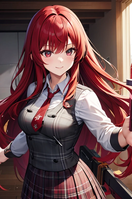 green eyes, red hair with long bangs. sadistic women, wavy long hair. strong woman.  she quiet. dominant woman. mafia. mature woman. girl boss. with bangs so long wavy red hair. boxing. wear pans