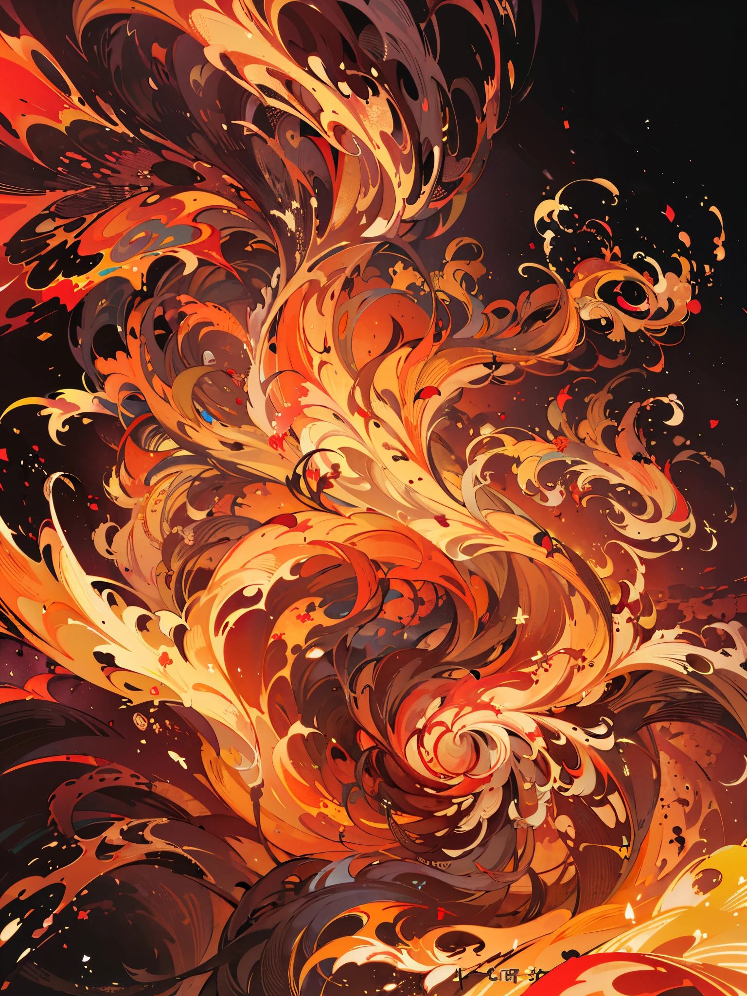 Closeup on black background with black background, flame fractal, Highly detailed generative art, flame texture, Complex overlay flame image, Hell Background, abstract painting. 8K, Fractal fire background, swirling fire꽃을 배경으로, swirling fire, Digital Art 4K Anxiety, some smoke and fire, Houdini Algorithm Generated Art,body fluids