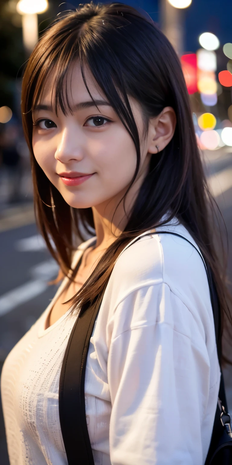 A masterpie, beste Quality, 8K, absurdist, (upper-body:1.4), white shirts, beautyful girl, Clean face, looking at the viewers, Sorrisos, ultra realisic, a highres, pictures, sharp-focused, HDR, face lights, Dynamic lighting, Movie lighting, Professional Shadows, beautiful cityscape background, Supreme Details, extremely detaild, 超detailded, finelydetail, authentic skin, Delicate facial features, detailed face and eyes, Sharp pupils、Realistic pupils