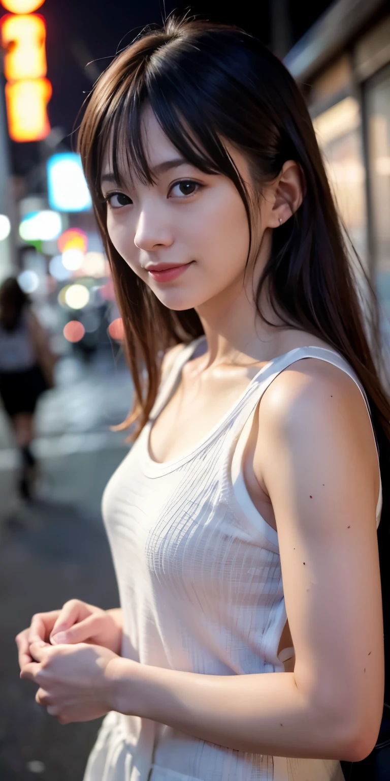best quality, Reality, 1 Girl, Miss,(Dentate skin), Mid-chest, (bright), (Professional lighting, Bokeh), (street), people, crowd, Braided Bangs, (Women's shirts:1.5), (Wear:0.8), Gorgeous, Bloom, Flowing hair, (Dynamic poses:0.6) , soft light,