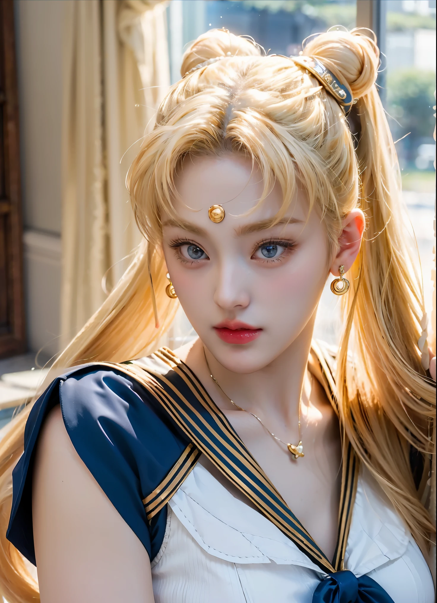 ((Masterpiece)), (Best Quality), (Ultra Detailed), ((Very Detailed)), 4K, (8K), Sailor Moon, Long Blonde Hair, Double Ponytail, Sailor Moon Aesthetics, Dream Core,