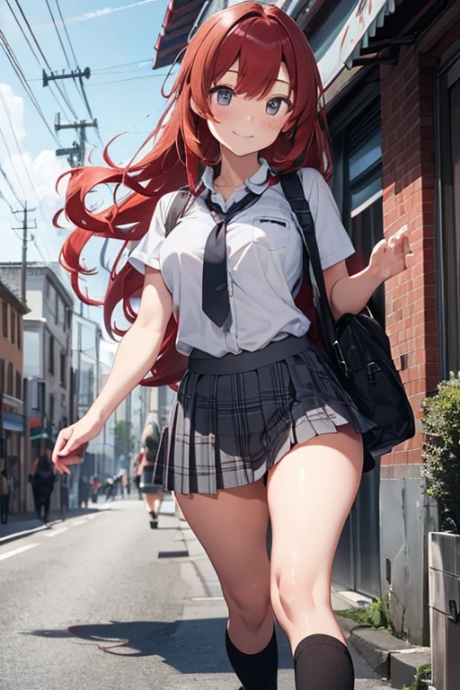 masterpiece, best quality,
view from behind, (view from below:1.7),
1girl, (summer , plaid mini skirt), (white panties:0.8),
red hair, smile,
turn around, escalator,