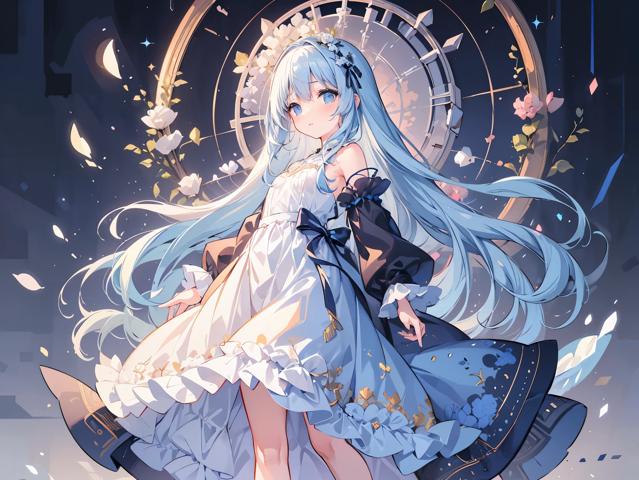 masterpiece, best quality, extremely detailed, (illustration, official art:1.1), 1 girl ,(((( light blue long hair)))), light blue hair, ,10 years old, long hair ((blush)) , cute face, big eyes, masterpiece, best quality,(((((a very delicate and beautiful girl))))),Amazing,beautiful detailed eyes,blunt bangs((((little delicate girl)))),tareme(true beautiful:1.2), sense of depth,dynamic angle,,,, affectionate smile,masterpiece, best quality, extremely detailed, (illustration, official art: 1.1), 1 girl, ((light blue long hair))), light blue hair, 10 years old, long hair ((blush)), cute face, big eyes, masterpiece, best quality, ((a very delicate and beautiful girl))))), amazing, beautiful detailed eyes, blunt bangs ((((little delicate girl)))), tareme, long hair cute anime faces, detailed light, parted lips, shiny,Masterpiece, top quality, super detailed CG, intricate details:1.5), 8k wallpapers, elaborate features,
(1 person, solo:1.4), perfect cartoon illustration, 1 girl, cute face, smile, large aquarium, staring to the water tank (and fishes) from outside the tank, full body illustration, distant view