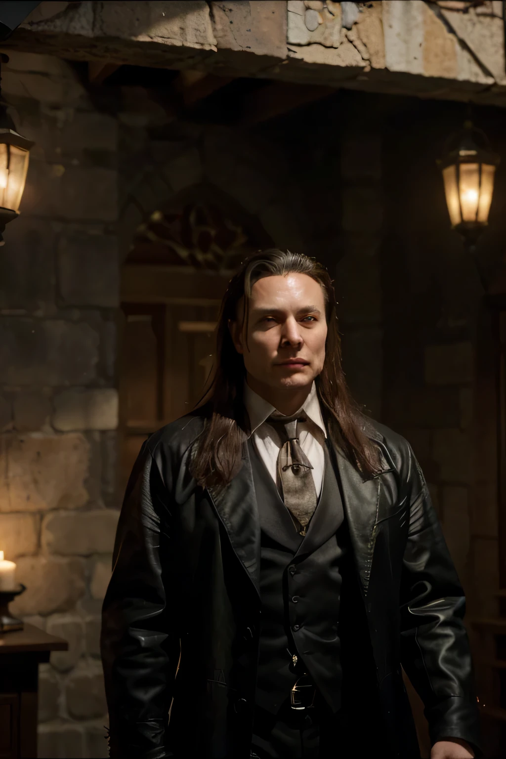 Abraham Van Helsing, with Elon Musk's striking face, is a man of medium stature, but his presence is imposing and enigmatic. His graying hair, slicked back with austere rigidity, lends him a distinctive and respectable appearance, while his eyes, behind thick-rimmed glasses, shine with sharp intelligence and unwavering determination, reflecting Musk's futuristic vision and innovation.
Dressed soberly, preferring dark suits and overcoats that reflect his pragmatic and professional nature, Van Helsing-Musk displays a posture that blends authority and humility. He walks with the confidence of someone who knows the terrain well, but also with the reverence of one who is aware of dealing with forces beyond human understanding.
Van Helsing-Musk's voice is deep and resonant, capable of conveying calm and security even in the darkest moments, while his tone is always firm and clear, laden with authority and conviction.
But above all, it is the aura of mystery and courage that surrounds Van Helsing-Musk that truly captivates. His reputation as a vampire hunter and technology pioneer precedes him, imbuing him with an air of legend and myth, yet behind the facade of the fearless hero lies a man with his own fears and weaknesses, who confronts evil not only with physical strength, but also with a sharp mind and a courageous heart, always seeking to shape a better and safer future for humanity.