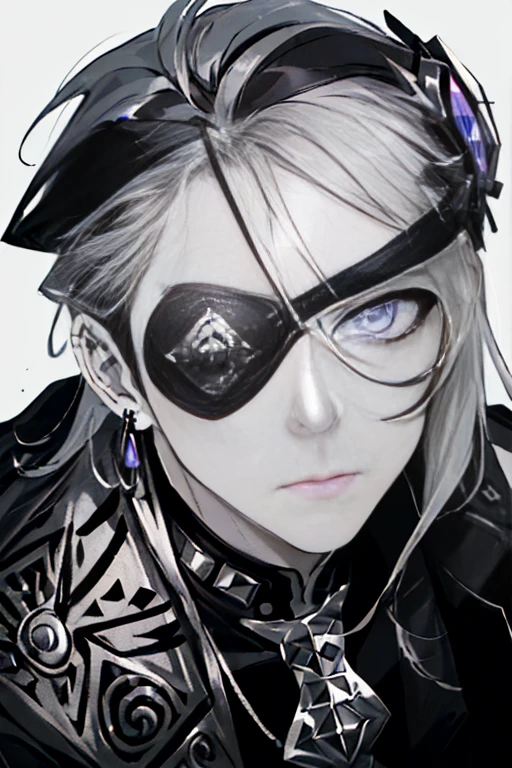 ((A ruined city full of rubble)),(After the war),((Vast landscape full of rubble)),(boy wearing tattered clothes),((Soot-stained hair mixed with silver and black)),(lifeless eyes),((sit on the ground holding both knees)),((glare at me again)),(Open your mouth a little),((dark purple eyes)),((monochrome world)),((black and gray and white and brown)),,((Eyepatch studded with fine jewels)),((Eye patch for left eye)),(View from below),(Face close-up)