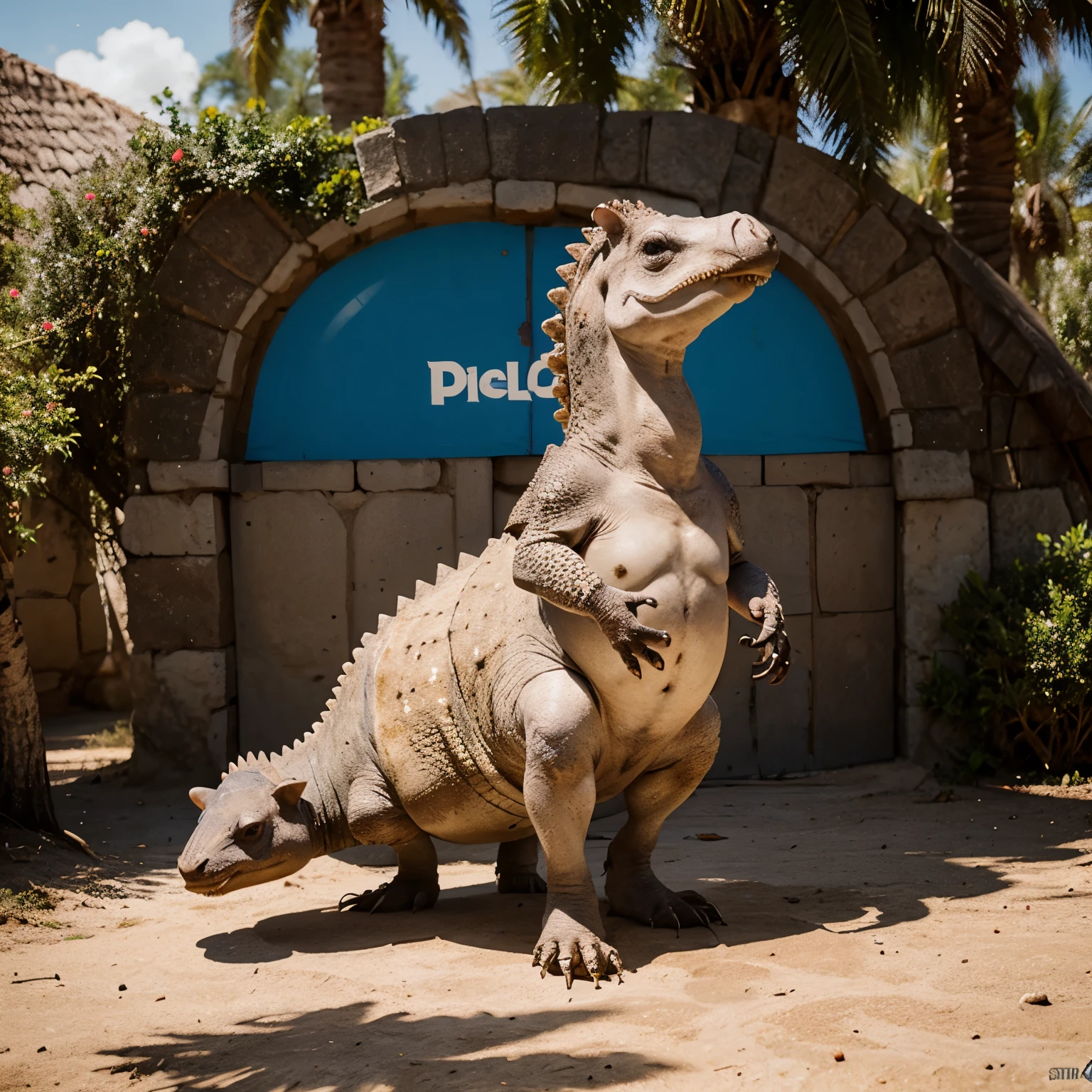 Personaje entre la mezcla de un dinosaurio y un armadillo con logo de pepsi
