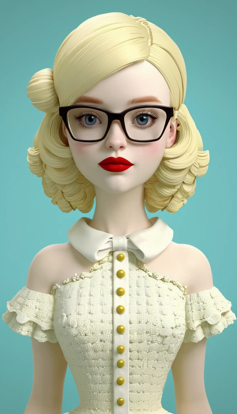 voxel art, ray caesar, dumb blonde, nerd gpt developer, front view