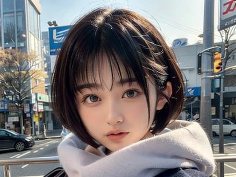 highest quality,Photo quality,Ultra-high resolution,Professional Lighting,,beautiful actress,Thin face,Healthy complexion,Japanese,Black Hair,(Short bangs),Long Hair,(White sweatshirt:1.1),(Denim pleated mini skirt:1.3),Natural Makeup,shopping