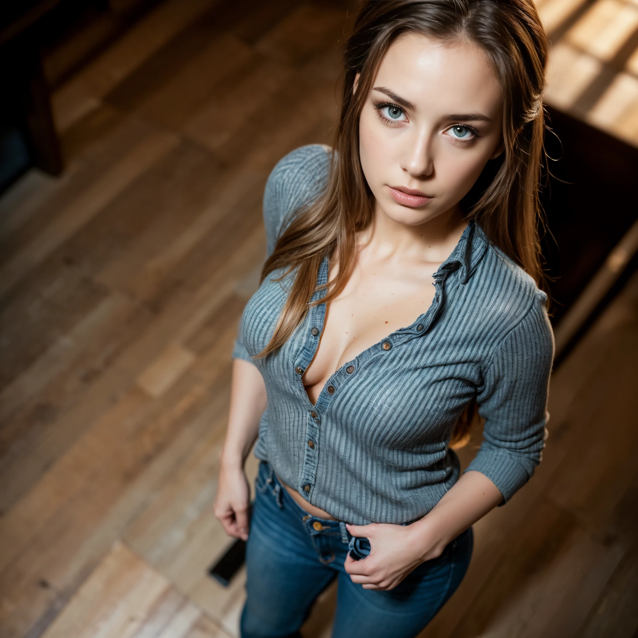 (YES SFW), ((best quality,ultra-detailed,realistic:1.37), full body photo, light clothes, mother and daughter with similar faces, sadness, disconnection, side by side, dark background, emotion, relationship, subtle lighting, strong composition, vivid colors), A Masterpiece, Best quality, Raw Photo, lifelike, FACES, redhead, Incredibly ridiculous, beautiful people, MAGIC, long hair, depth of view, Highres, Hyperdetailed, finely detail, RAW Extremely detailed, extremely detailed eyes and face, Sharp pupils, Realistic Pupils, Sharp focus, cinematic Lighting, Night street, dynamic pose, blouse, (mybeauties), casual jeans wearing, checked shirt, realistic hands, ((realistic (Overhead view:1.20) top view, real skin pores, moles on skin, high quality, realistic lighting, center of the picture, good body proportions, 8K, HDR, professional photography of a woman, natural skin texture, 4K textures, Adobe lightroom, photo lab, HDR, complicated, elegant, very detailed, sharp focus, insane details, intricate details, hyper-detailed, dark cinema light))
