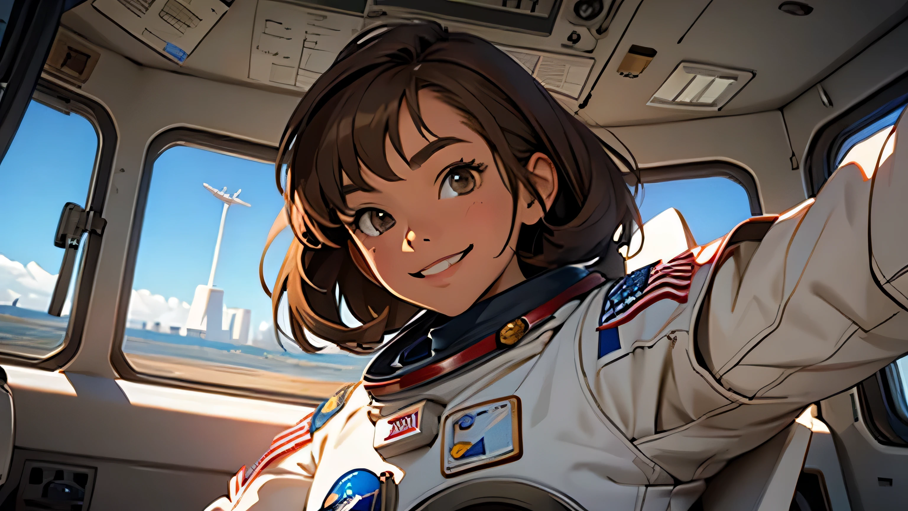 Astronaut Girl,brown hair,smile