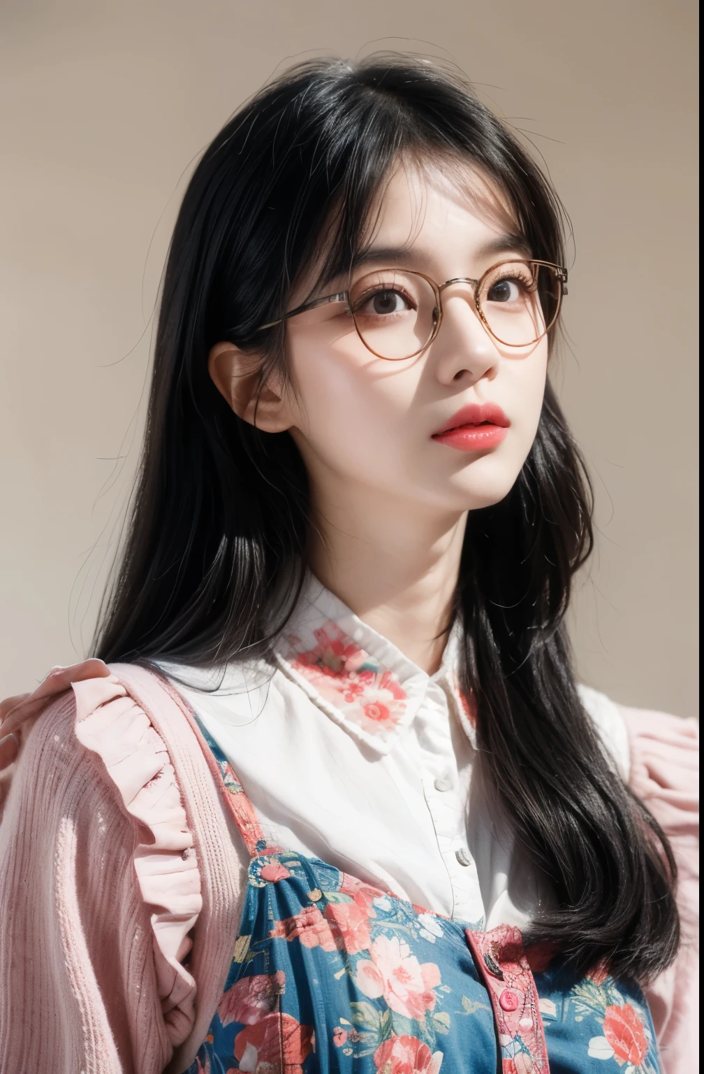 A beautiful portrait of juliachang in a whimsical and colorful circus setting, featuring intricate details and a retro aesthetic, glasses, created in the art style of Conrad Roset and Jeremy Lipkin