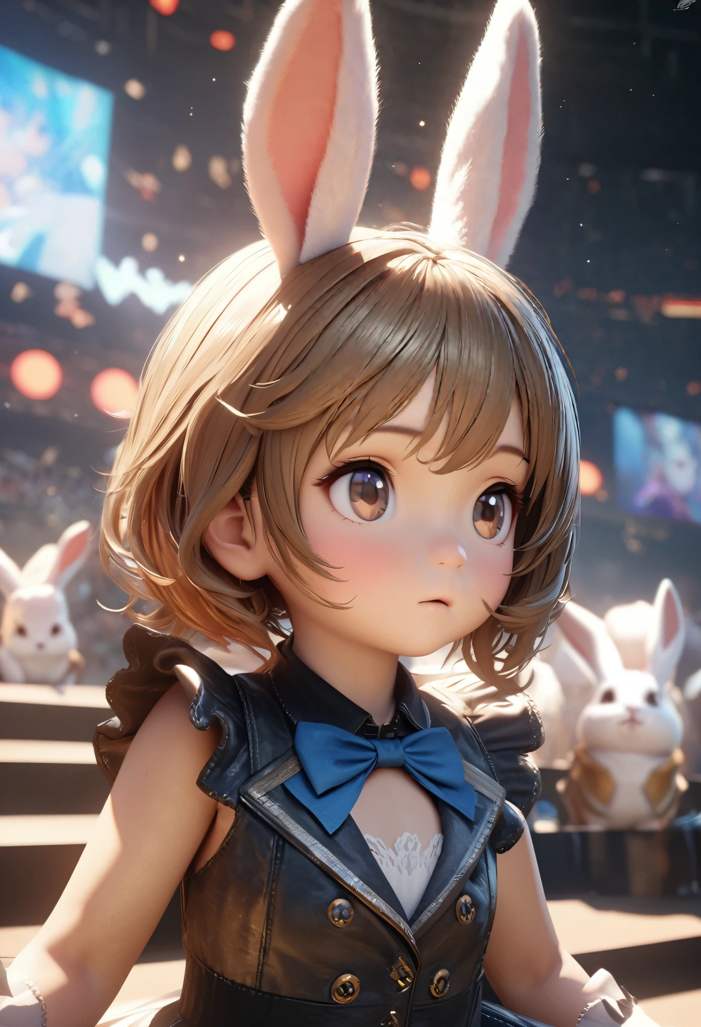 Masterpiece, Best Quality, Super Detailed, High Definition, Expensive Resolution, HDR, 4k, 8K, Unity 8k Wallpaper, Super Detailed CG, Masterpiece, Realistic, 2D, 3D, Beautiful Details, Depth, Fine Texture, Super Fine: 1.3, Complete concentration, crispy skin, very cute anime rabbit, idol-like cute rabbit, character