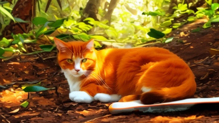 there is a Cat that is sitting on a skateboard on the ground, orange Cat, an orange Cat, ginger Cat, the Cat is orange, ginger Cat in mid action, very handsome, Cat photo, photo of a Cat, Cat, Handsome, (((Rusted))), Beautiful photos of Nora, Cat in the forest, taken on a 2010s camera