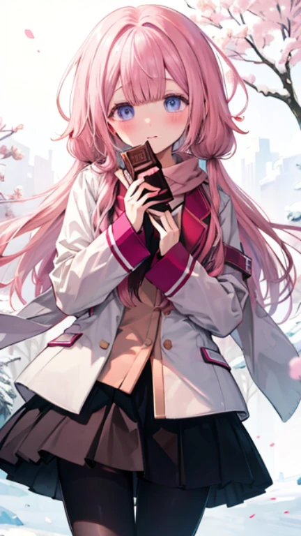 、、Shyness、blush、Embarrassing、blush、、、skirt、snow原、、snow、cold、scarf、scarfを巻く、降snow高解像度、Full HD、8K quality、、、Droopy eyes、、、Eye highlights、Vivid eyes、Clear Eyes、Beautiful Eyes、avert your eyes、Embarrassing、blush、、Eye highlights、、、Eye highlights、Incredibly beautiful eyes、Black tights with pink lines、、、Stretch your arms out in front of you、Handing、Handing something over、Valentine's Day、Handing over chocolate、Two hands holding a heart-shaped chocolate、、Confession、