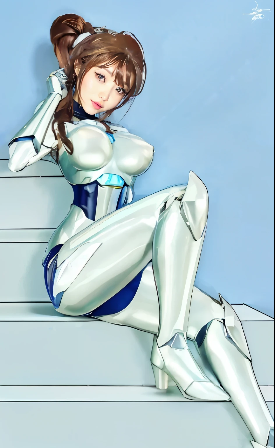 Anstasya Kosasih (@anastasyakh Instagram), CLOSE UP UPPER BODY,SOLO,(BLONDE SHORT HAIR), (MASSIVE FAKE ,CLEAVAGSCULAR ABS:1.5), ((WEARING OUTFIT MECHA (LED LINE BLUE),SILVER,BLACK SNINY),BIKINI MECHA ARMOR SUIT, MECHA SKINTIGHT:1.5)),(CURVY VOLUPTUOUS BODY SHAPE:1.5), (SWEATY GLOSSY BODYSKIN:1.5), (LOOKING AT VIEWER:1.6), (BACKGROUND FUTURISTIC SPACE STATION:1), (PHOTOREALSITIC:1.4), (ULTRA-DETAILLIERT), (TOP-QUALITY), (BEST SHADOWS), BRIGHT LIGHT IN ROOM, HYPER TEXTURE, (4X MSAA), ((UNREAL ENGINE 5 RENDER)), PHYSICALLY-BASED RENDERING, ULTRA HIGHT DEFINITION, 16K, 1080P.