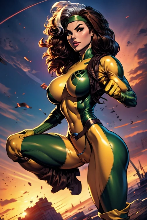 /imagine rogue ao estilo do jim lee, uniforme apertado, cameltoe, athletic body with full breasts, detailed hands, corpo escultural com cintura fina e quadris largos, corpo sensual, ultra hd, bunda arredondada,pernas torneadas