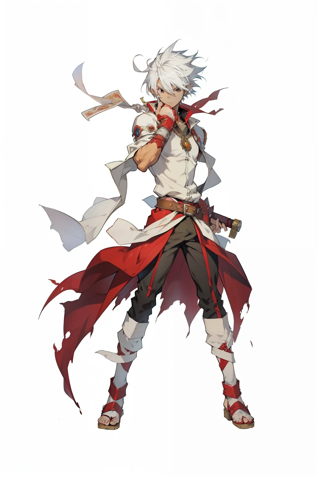 Anime Characters with white hair and red cape holding a sword, ( ( Character Concept Art ) ), 官方Character art, JRPG characters art, Ragnarok, Main Animation Art, Character art, JRPG characters, Chrono trigger Guilty Gear style, main character, best Anime Characters design, Anime Characters, detailed Anime Characters art, Anime Characters art, guilty gear art style