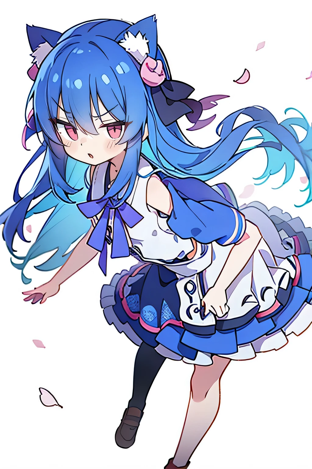 (masterpiece),best quality, expressive eyes, perfect face, 1girl,
Put your hands on your waist,fair, Gorgeous,Japanese cartoons,girl,lola,Hina Angel, blue hair, blue haired, floating clothes,Grab your waist, Grab your waist, hands on hips , hands on hips,sit, sit on ground, Legs on the ground, flat chest,cat ears,Petals fall,
