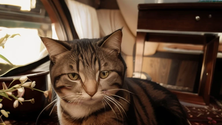 Cat, (Himalayas), (small)))), in a tea cup, face, front legs come out, 8k, Professional photos, delicate, clear, On the table, Inside the house, sunlight, Light leakage, masterpiece, ((cute))), stylish tea cup, (reality), stuffed toy, Round pupils