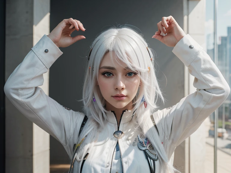 masterpiece, best quality, official art, extremely detailed CG unity 8k wallpaper, highly detailed, illustration,white hair,