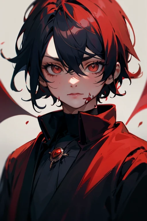 animado, animado boy, ojos rojos, pelo negro, ojos rojos, ojos rojos, ojos rojos, ojos rojos, ojos rojos, ojos rojos, ojos rojos,, chico guapo en el arte de Demon Slayer, Demon Slayer rui fanart, persona 5 wlop art style, detailed animado character art, con ojos rojos brillantes, with glowing ojos rojos, detailed digital animado art