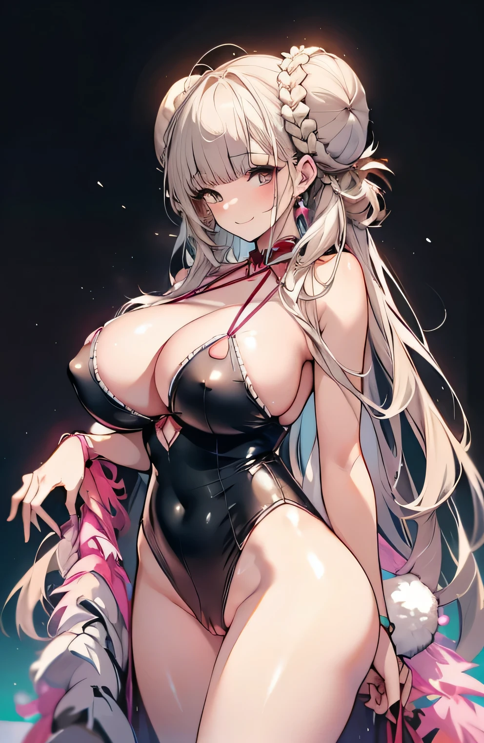 Erotic Anime Illustration、Highest quality、A voluptuous nympho bunny girl flaunts her vagina in a Las Vegas casino、bunny suit、Perfect proportions、Overwhelmingly large breasts、Fatty legs、Large areola、smile、Beautiful shining eyes、Cowboy Shot、Shaved、Exposed nipples、Leg spread、intense sweating