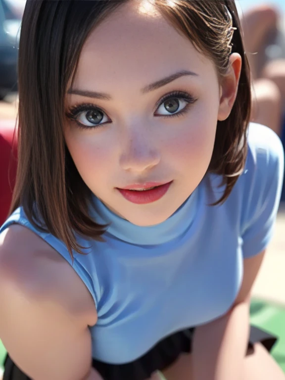 (best quality, 8k, highres, photorealistic:2.0), (solo, one girl:2.0),(photo taken using flash:1.9),(brighten up women:1.8),(ultimate beautiful girl:2.0),(shiny skin),(oily skin),(blonde hair:1.7),(short hairstyle:1.5),(cool beauty:2.0),Blush brown makeup , dark eye makeup , use pink glossy lipstick,(big beady eyes girl:1.5),(droopy-eyes girl:1.5),(blue eyes:1.5),(thin girl:1.5),(baby face girl:1.5),(sex appeal:1.3),(sweet smelling girl),(she works for low wages:1.5),(kind-hearted woman:1.5),(she has a nice smile),(woman with a happy look:1.3),(she is very sociable),(from a very poor family:1.5),(virgin girl),(She is a secret pervert.),(she covertly lewd),(she looks so erotic),(Preserve virginity for devout Christians),chuuChloe,(woman with very soft breasts),(woman fantasizing about sex:1.3),(allurement),(impressive eyes:1.5),(clean girl),(affability),(cute smile),(good personality),(puff out chest),(serious personality),(tight sheer knit sweater),(wants sex),(want to masturbate),(want to have sex forcibly),(mini skirt),(insists on the chest),(Big nipples hard erect inside clothes:1.1),(relaxing time),(hair ornaments)