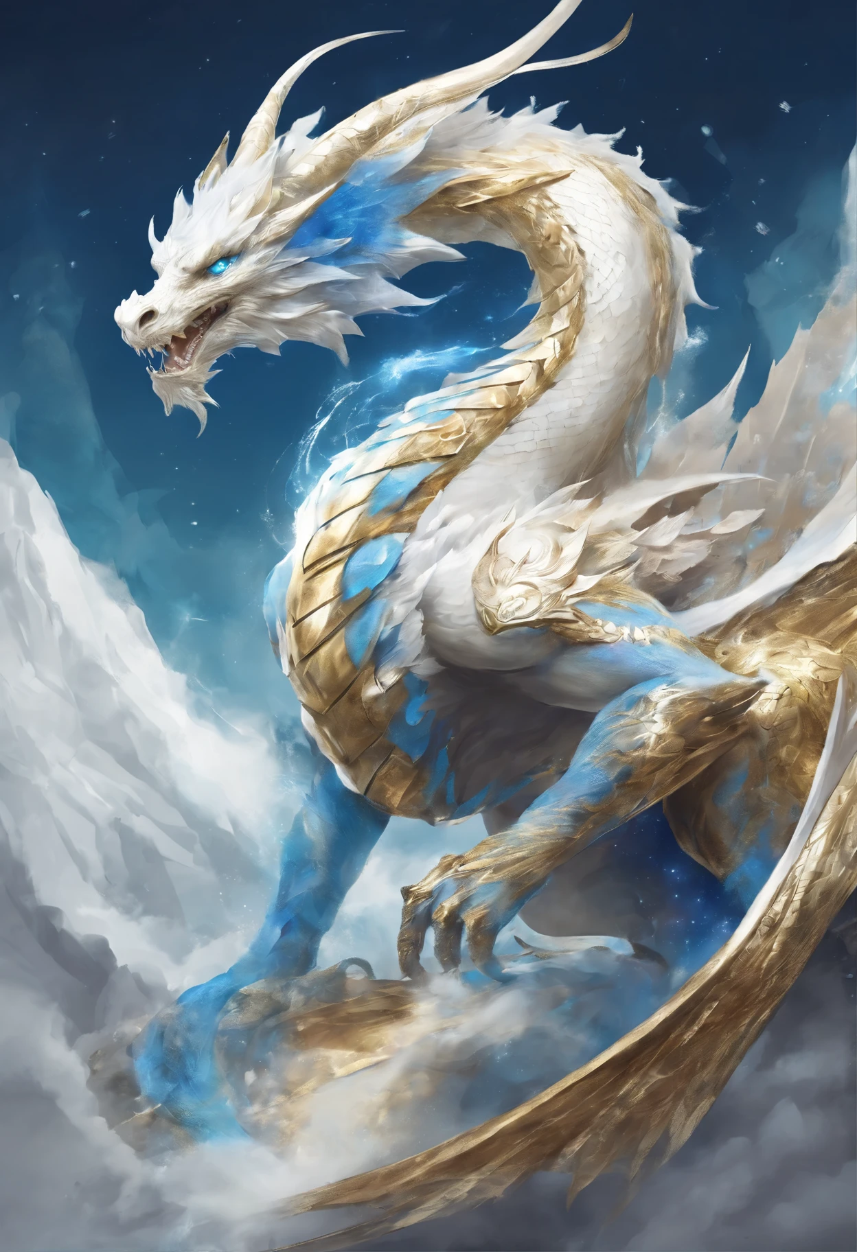 mythology,Dragon , white and blue color with gold