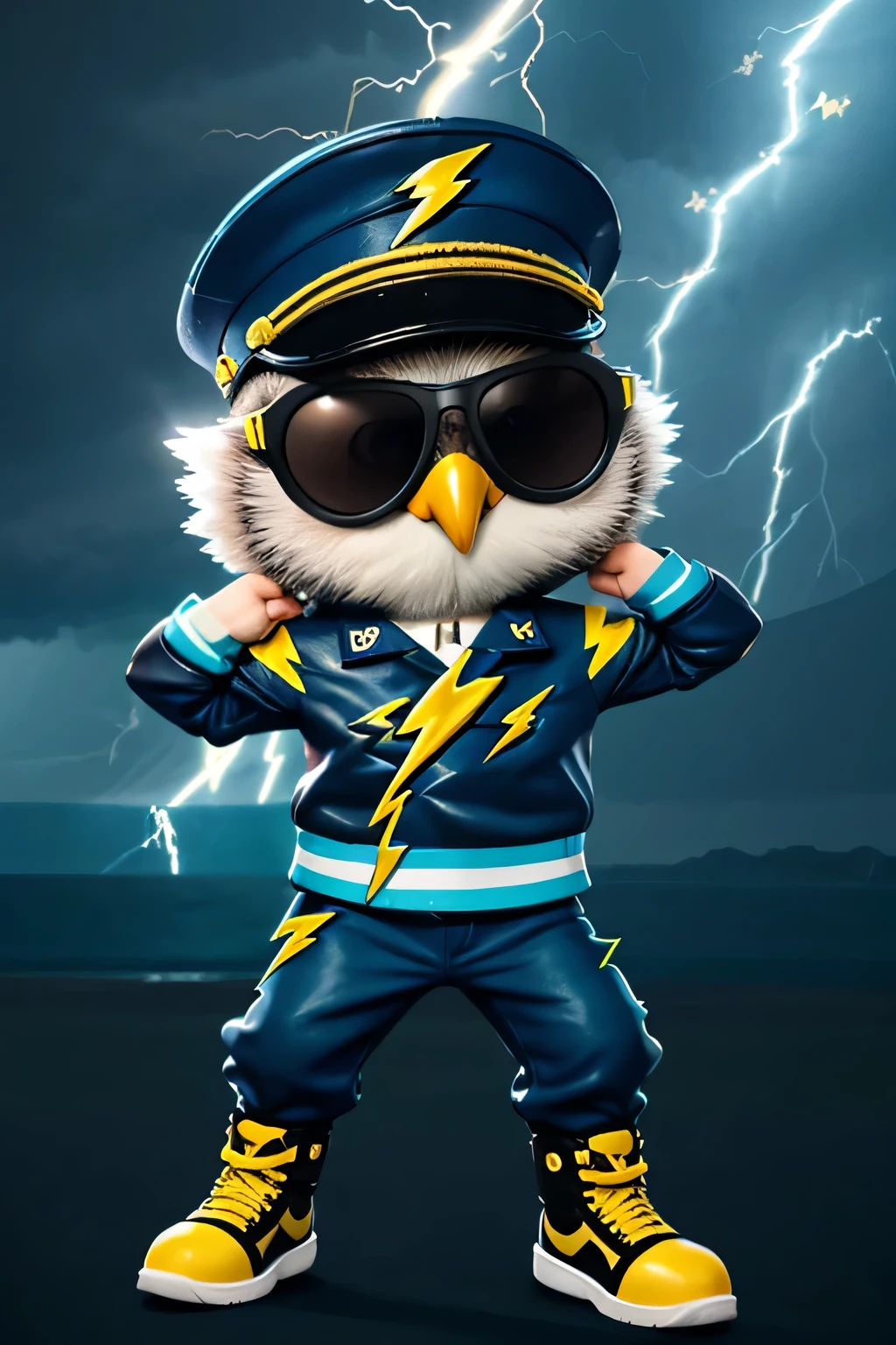 Cadet owl wearing hat and sunglasses,Punk,The background is green, Telegram Stickers, fursona wearing fashionable clothes, ((((lightning)))), lightning, lightning master, lightning!!!, Adventure Island, Popular on cgstation, lightning, lightning!!, Adventure Island mouse, Telegram Stickers design