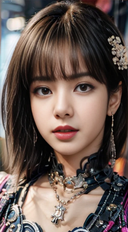 Virtual image,Realistic 8k portrait,Masterpiece,complete anatomy,Highly detailed,Excellent paint quality,girl lisa blackpink,(Lisa Black pink)(A face with details like a famous Korean singer.))Beautiful and bright,Singing on the concert stage