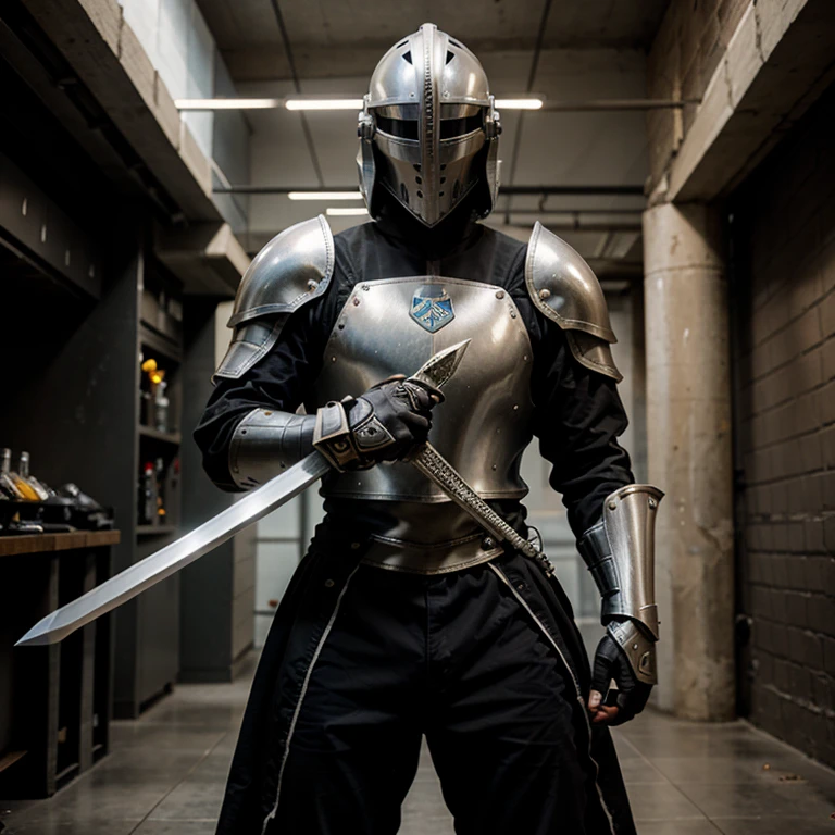 Futuristic knight wielding a sword