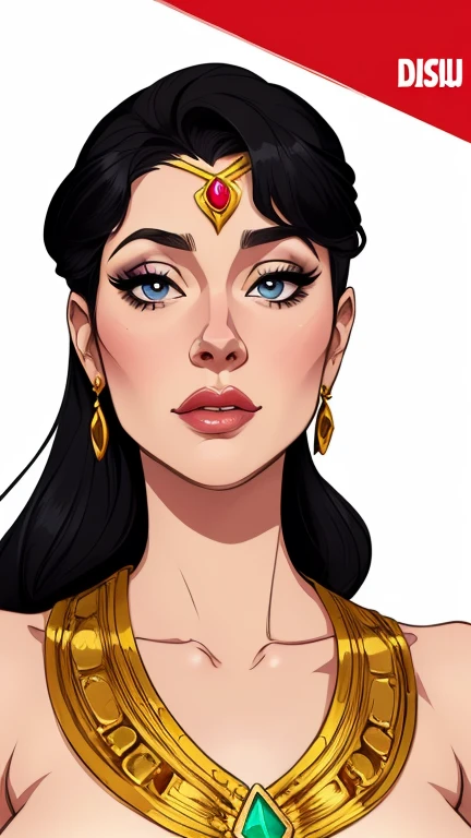 estilo de desenho (animado:1), mulher Imagem de desenho animado de uma mulher, Best Quality, Masterpiece, High Detail, Realistic, High Definition, Leanna Decker as (Dejah Thoris:1), (film Star:1), (styled long black hair:1), (gold jewelry:1.3), (gold diadem:1), Ancient, Night, (nearly naked:1.5), Seduction, an erotic face, expressive face, beautiful Martian princess, detailed exotic eye makeup, detailed face, detailed skin, garota super fofa, authoritarian would be facial expression, cartoon style illustration, estilo de arte dos desenhos animados, estilo de arte dos desenhos animados, digital illustration style, design de personagens altamente detalhado, arte digital detalhada fofa, City fan art, design de persona gem retrato, beautiful digital illustration, retrato de alta qualidade, arte em quadrinhos, retrato do design do personagem, white background Buso and (big breasts:1) female, (gold Celtic tattoos)