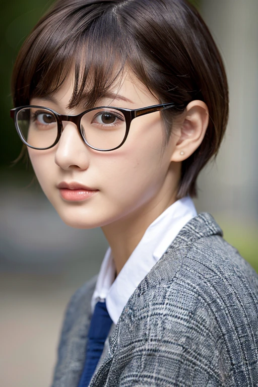 Inconspicuous、Quiet、beautiful girl、Japanese idol、Beautiful breasts、Short Bob、suit、round face、rimless round glasses、job hunting、Ultra-realistic capture, Highly detailed, High resolution 16k close-up of human skin. Skin texture must be natural, With such detail that pores can be finely identified. Skin should look healthy, In a uniform tone. Use natural light and color,(RAW Photo, Best Quality), best Quality, Highly Detailed, Masterpiece, Ultra Detailed