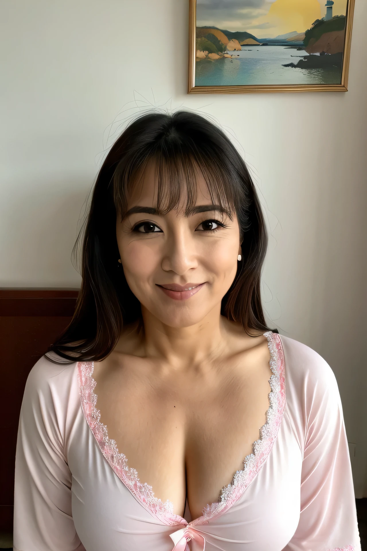 (melhor qualidade)), ((obra de arte)), (detalhado), rosto perfeito,de uma mulher japonesa de 45 anos, com um pijama, sexual