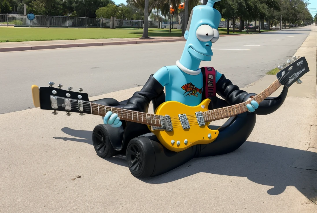 Bender playing Electric Guitar riding Skateboard on Graveyard at Jacksonville Florida, Style of Futurama and MFKZ